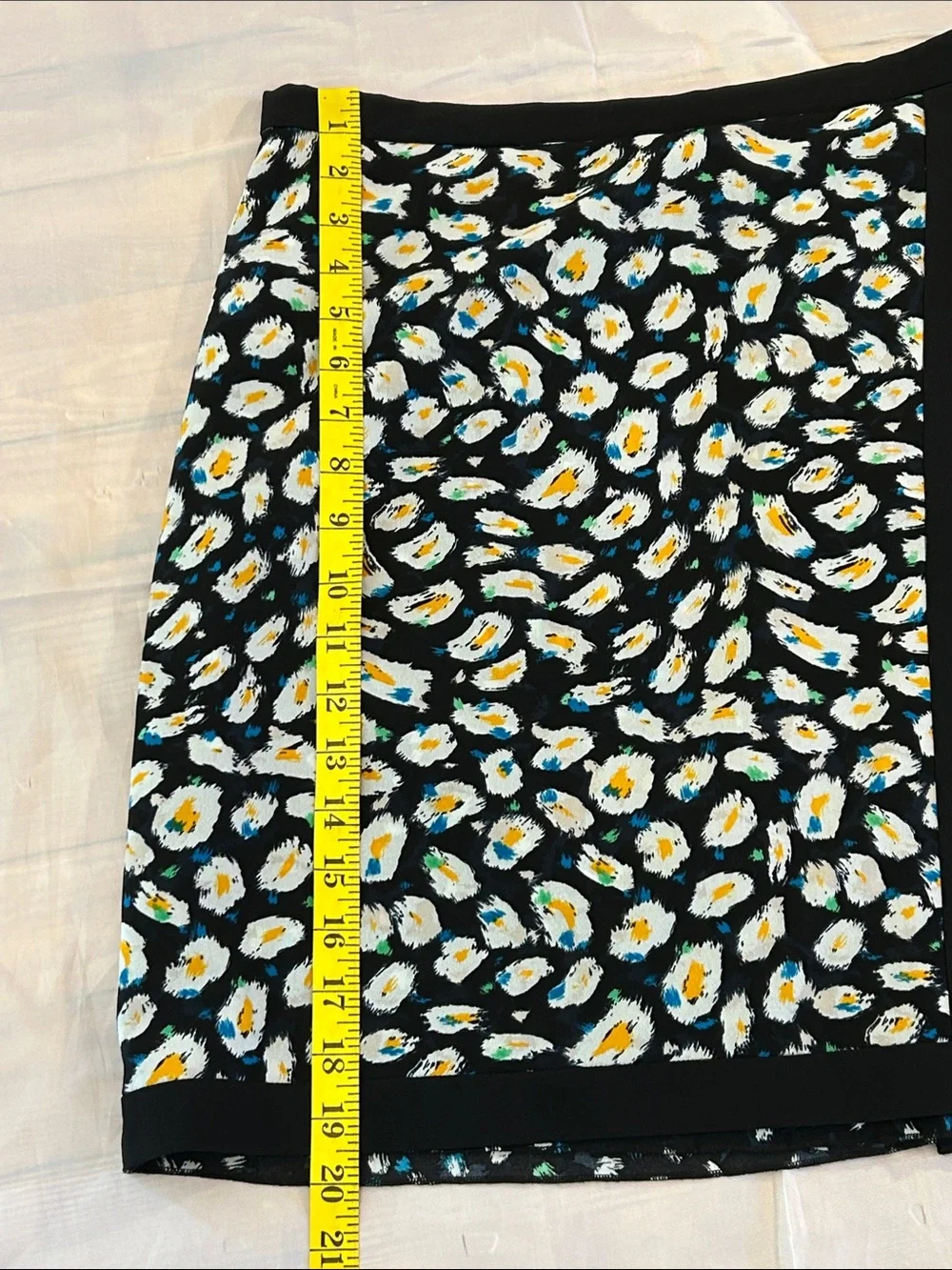 J. Crew Black Floral A-Line Wrap Skirt with White and Yellow Daisies